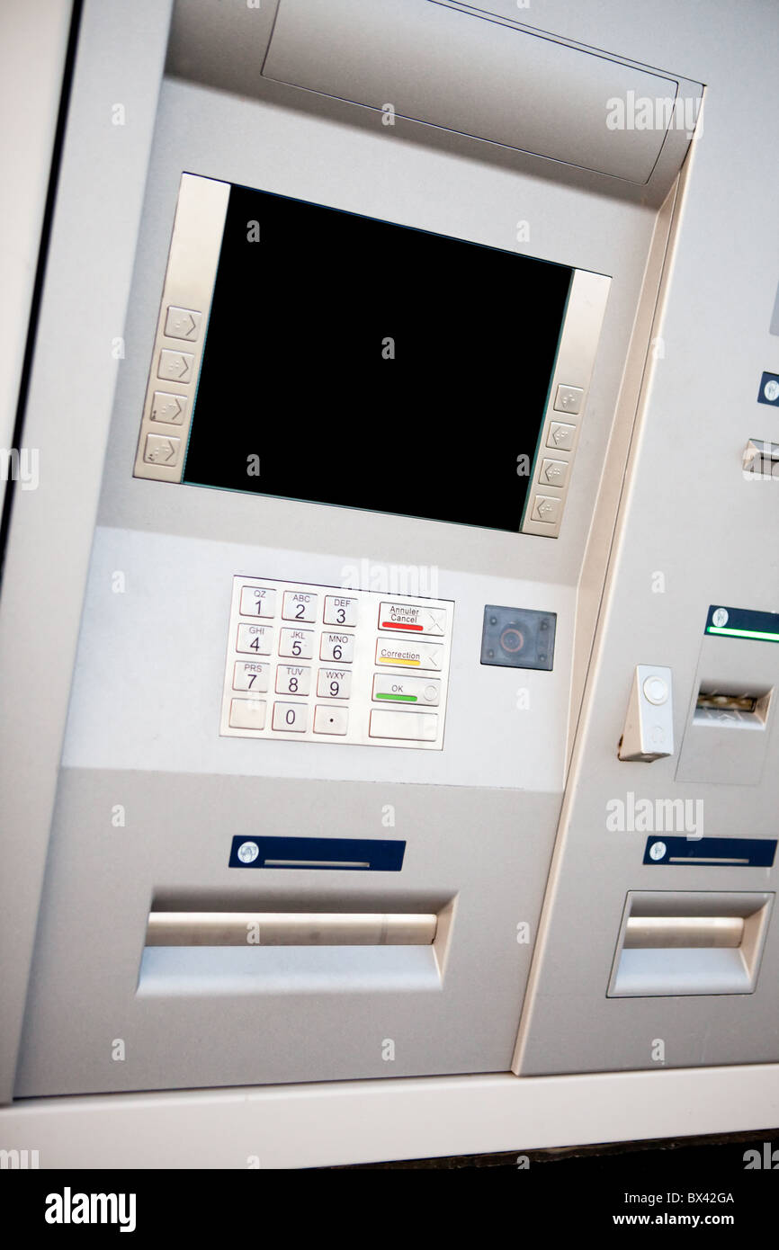 An outdoor bank machine made of stainless steel Stock Photo