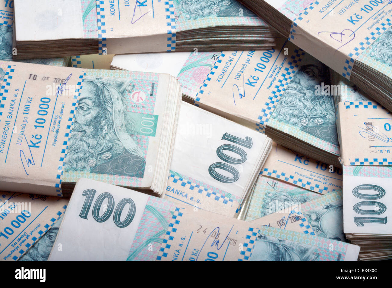 Czechia Currency Finance 100 Koruna bank notes bills money Stock Photo