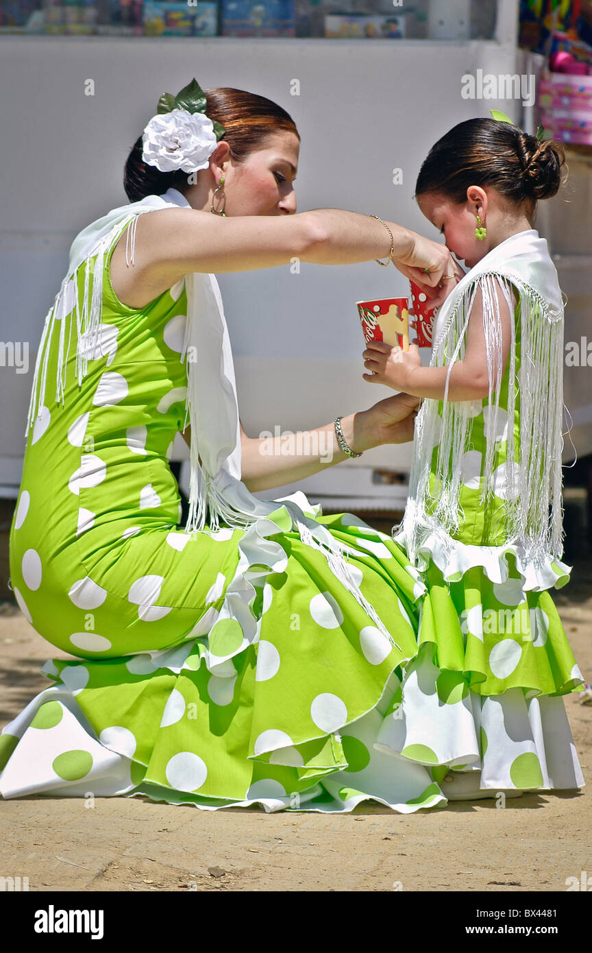 mother and daughter in Flamenco dresses El Rocio, Seville Spain Stock Photo  - Alamy