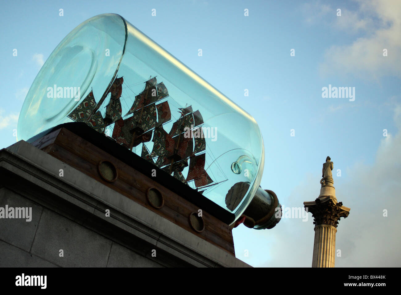 Fourth Plinth Ship by Yinka Shonibare in Trafalgar Square, London Stock Photo