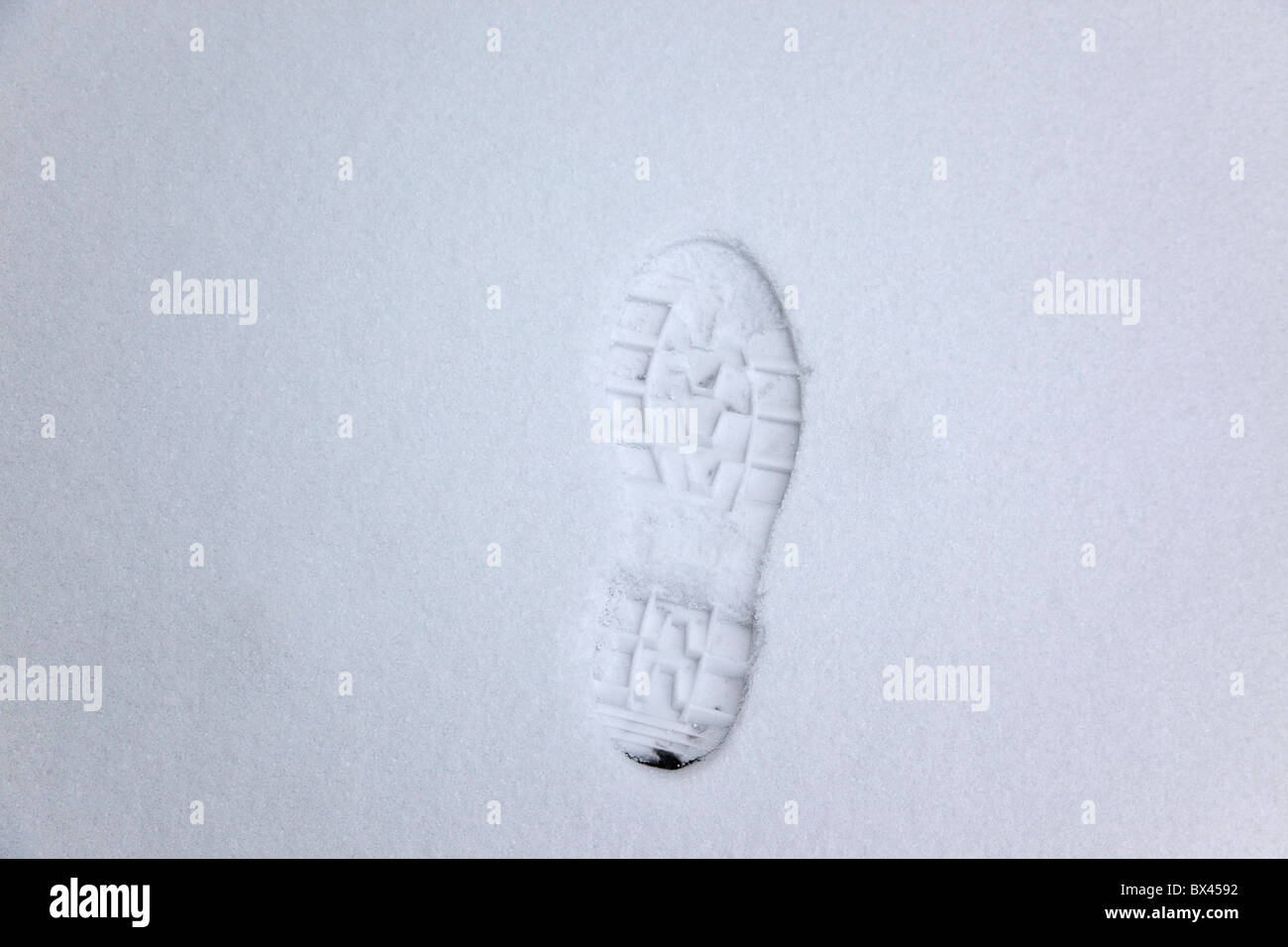 Weather, Winter, Boot prints in the fresh snow. Stock Photo