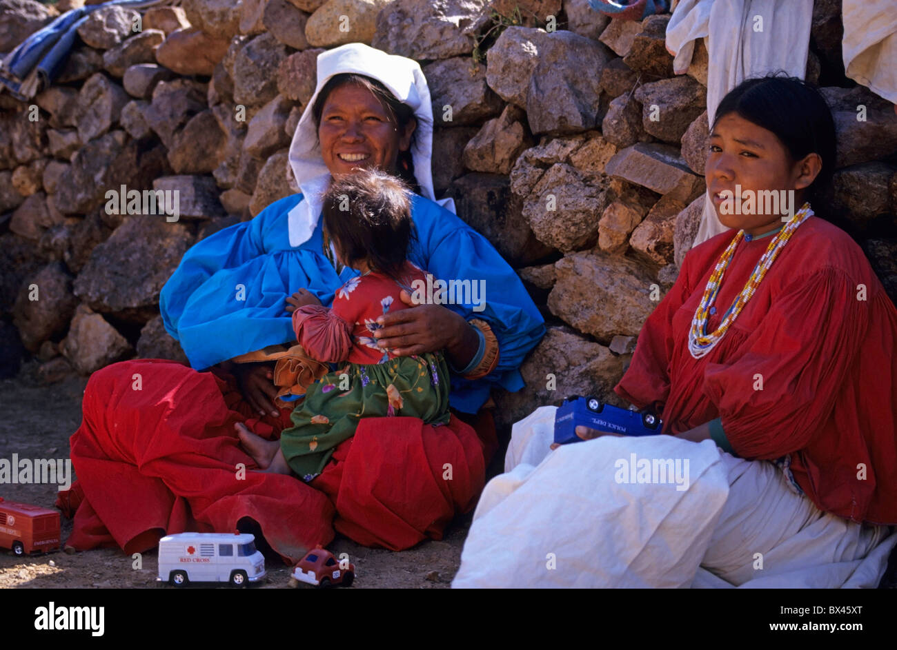 Tarahumaran women and their baby, Chihuahua, Mexico. Stock Photo