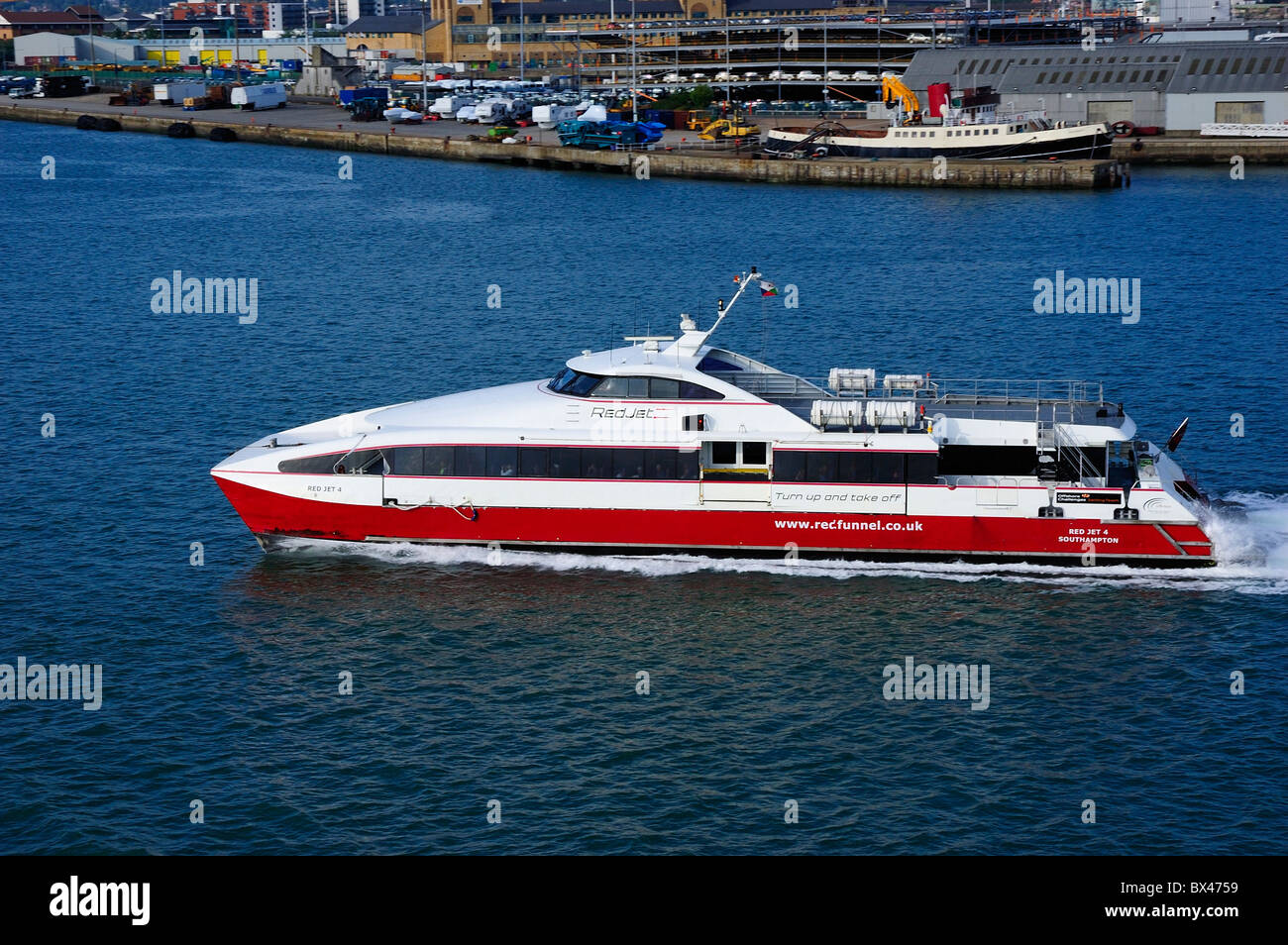 The Red Funnel foot passenger ferry sails into Southampton from the
