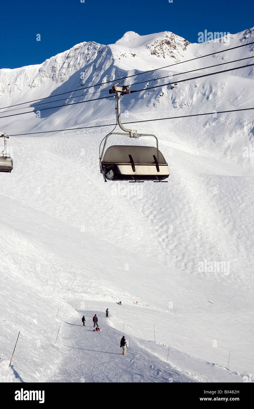 ski area chair lift gondolas ski runway skiing ski winter sports mountains winter Alyeska ski Resort Girdwo Stock Photo