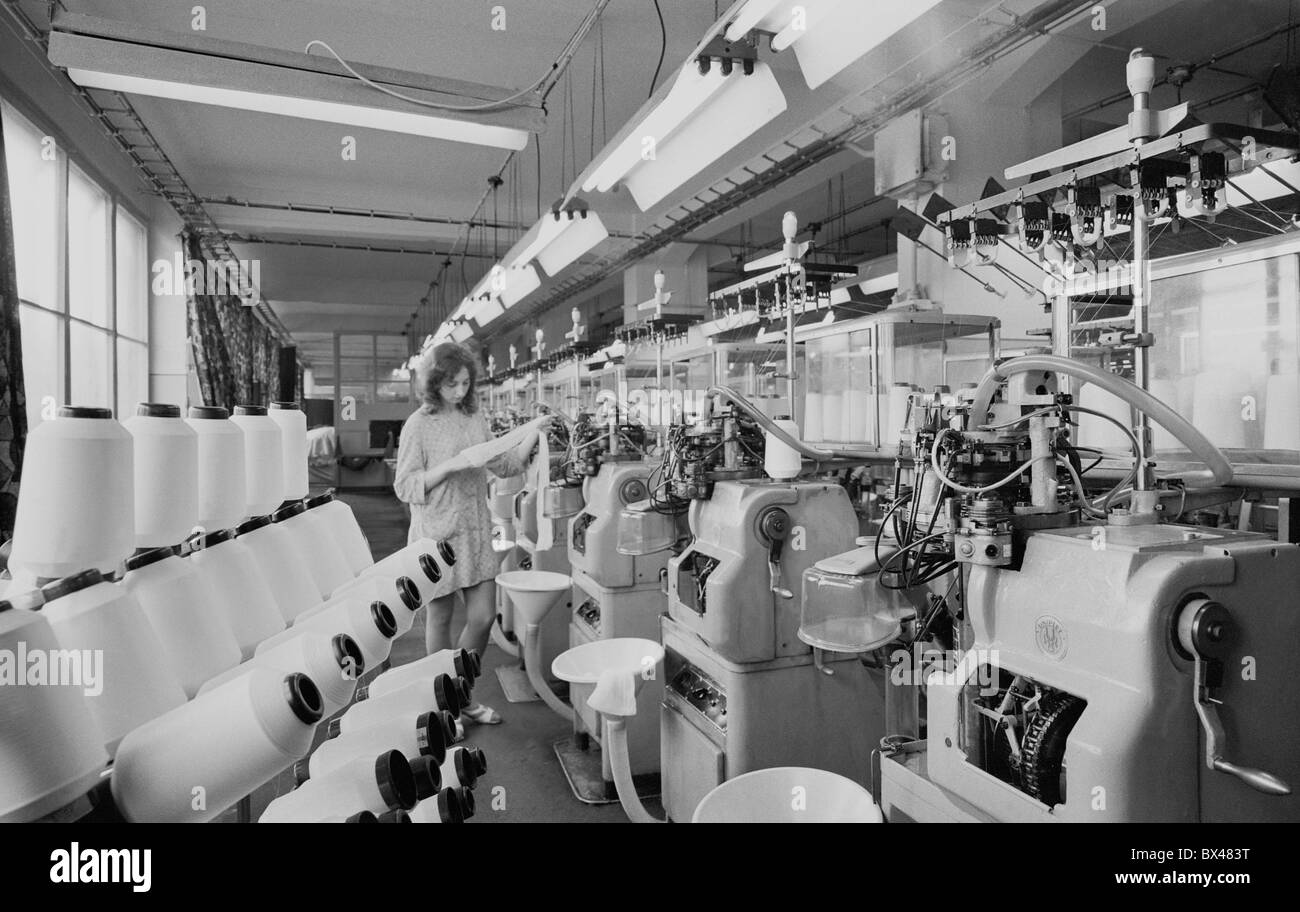Production of nylon stockings at Elite Varnsdorf factory, November 1969 ...