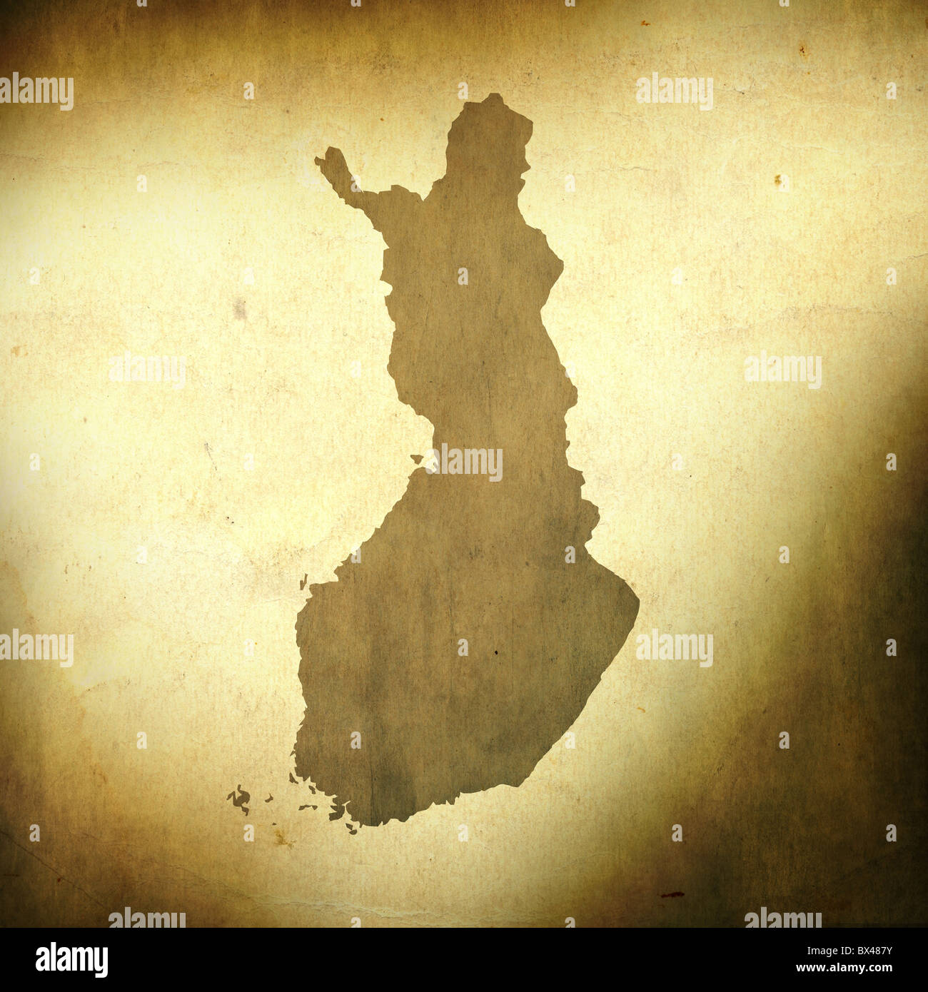 There is a map of Finland on grunge paper background Stock Photo