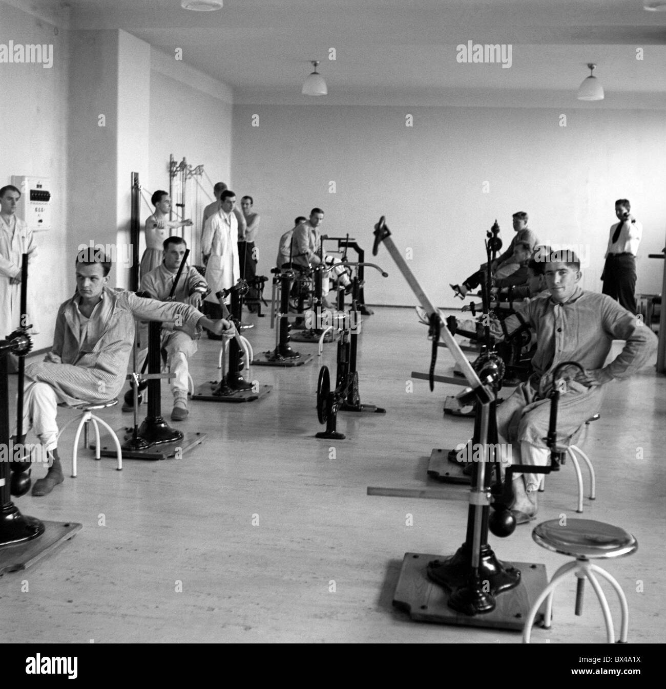 Prague, Czechoslovakia 1938, rehabilitation center at Masaryk Hospital, patients during