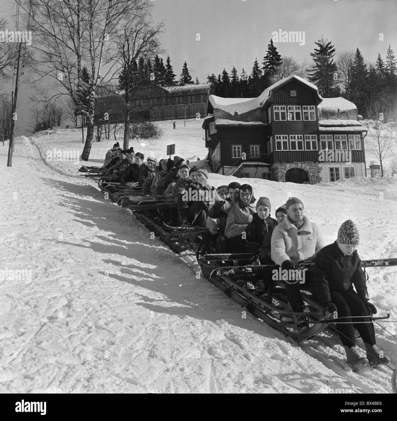 Riesengebirge, winter, skiing, lift Stock Photo