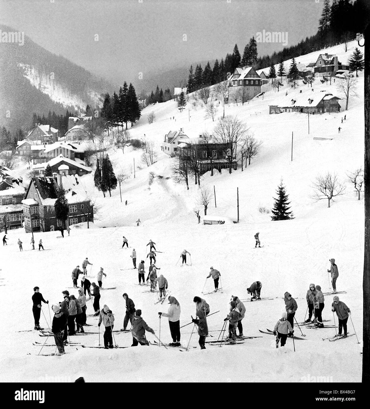 Czechoslovakia, winter in mountains, skiing, downhill Stock Photo