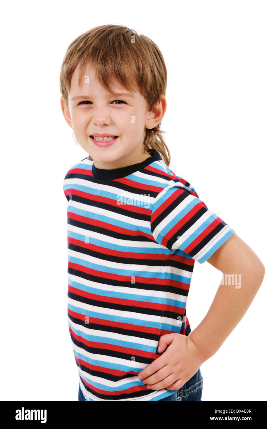 Portrait of smiling boy looking at camera on a white background Stock ...