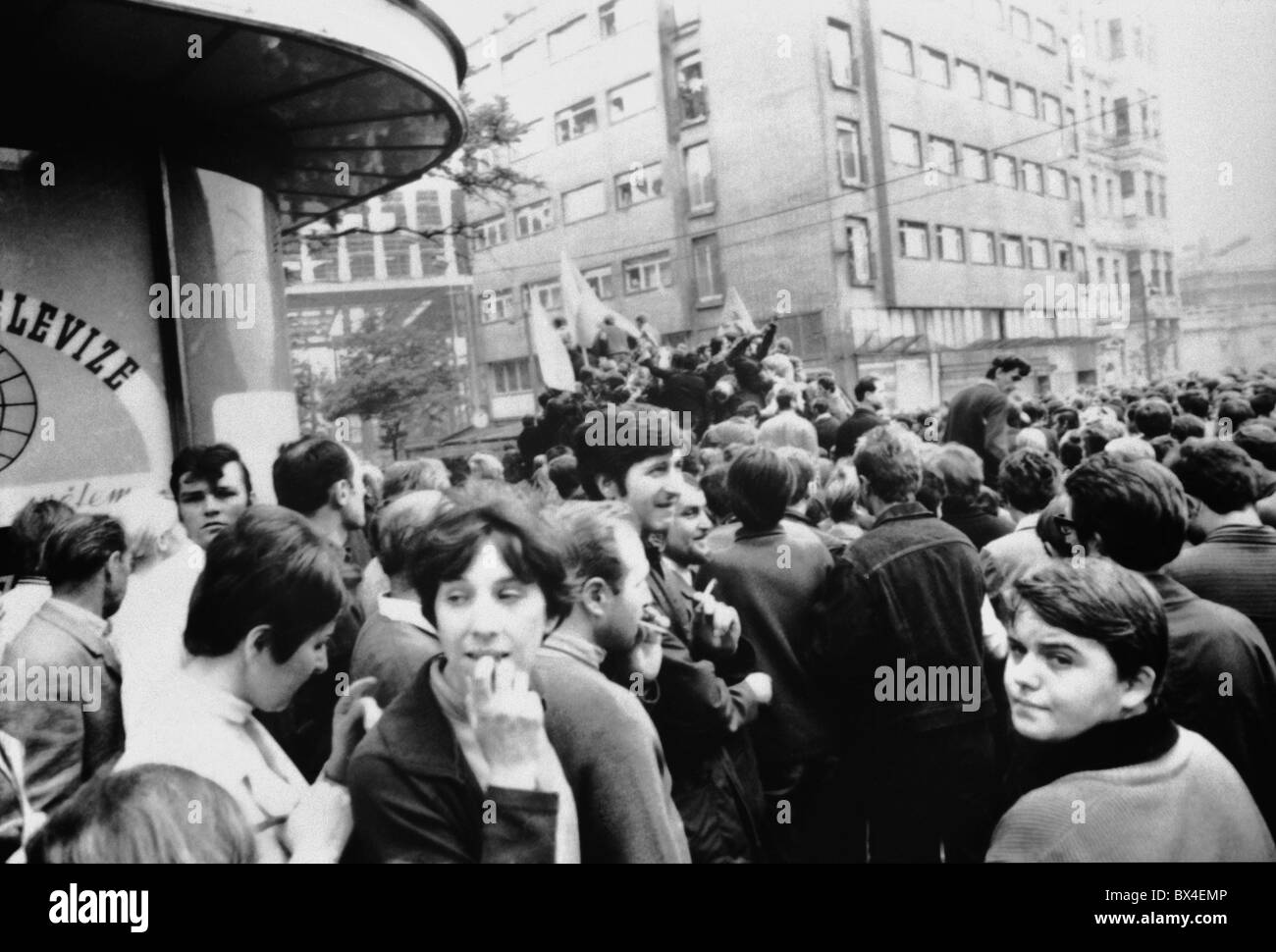 Sovet tanks, protesters Stock Photo