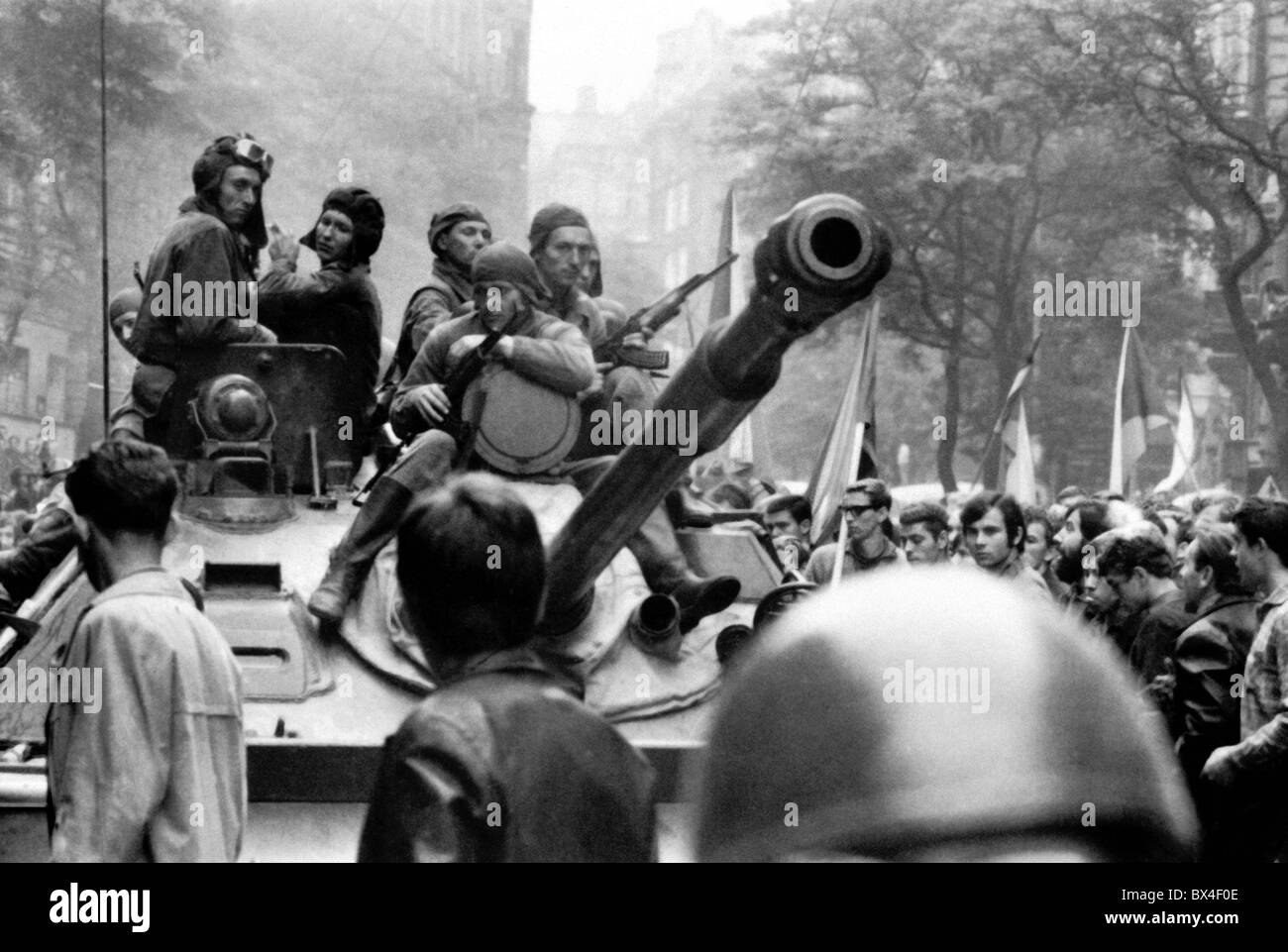tank, soldiers, protest, Prague Stock Photo