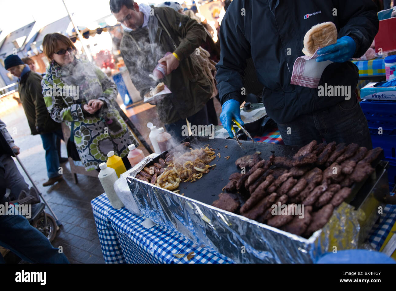 Cooking burgers at the Abergavenny Food Festival Christmas Food and