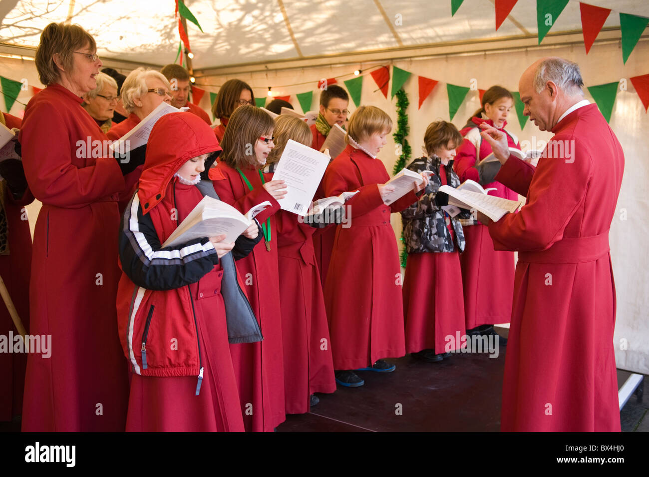 Church choristers singing carols at the Abergavenny Food Festival