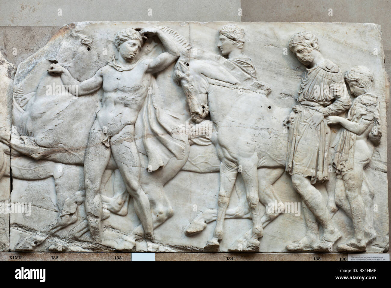 Parthenon Frieze Slab depicting ephebes. Stock Photo