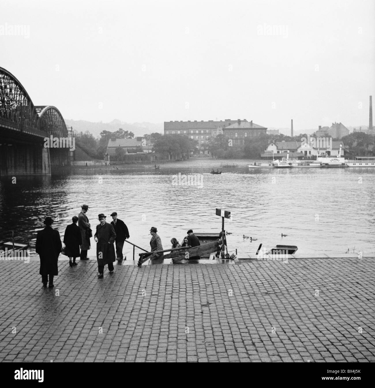 Czechoslovakia 1938, Prague, ferry across Vltava River Stock Photo