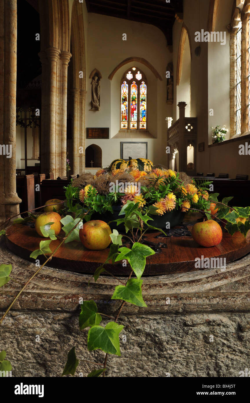 Harvest Festival display in church. Dorset, UK October 2010 Stock Photo