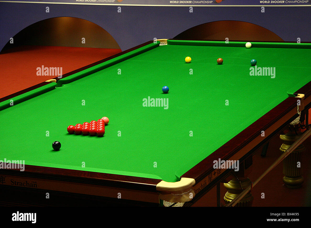 Snooker Table with balls at World Snooker Championships Stock Photo