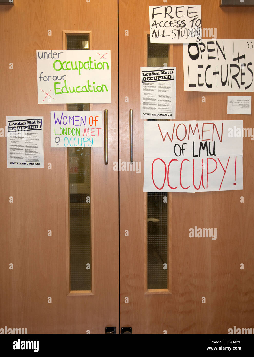 Student occupation at London Metropolitan University over tuition fees Stock Photo