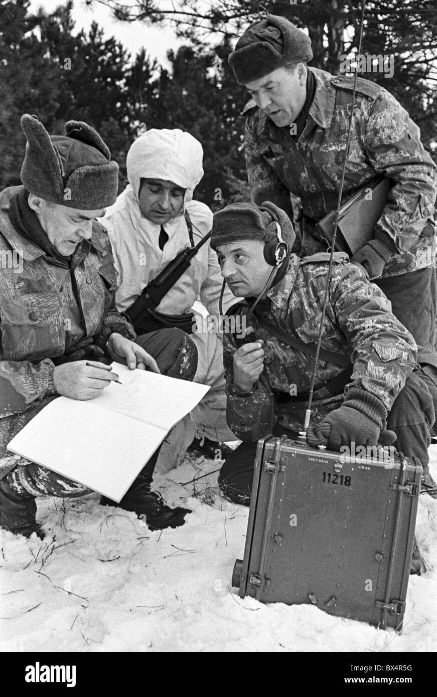 paramilitary PeopleÂ´s Militia, radio operator,  exercise, training Stock Photo