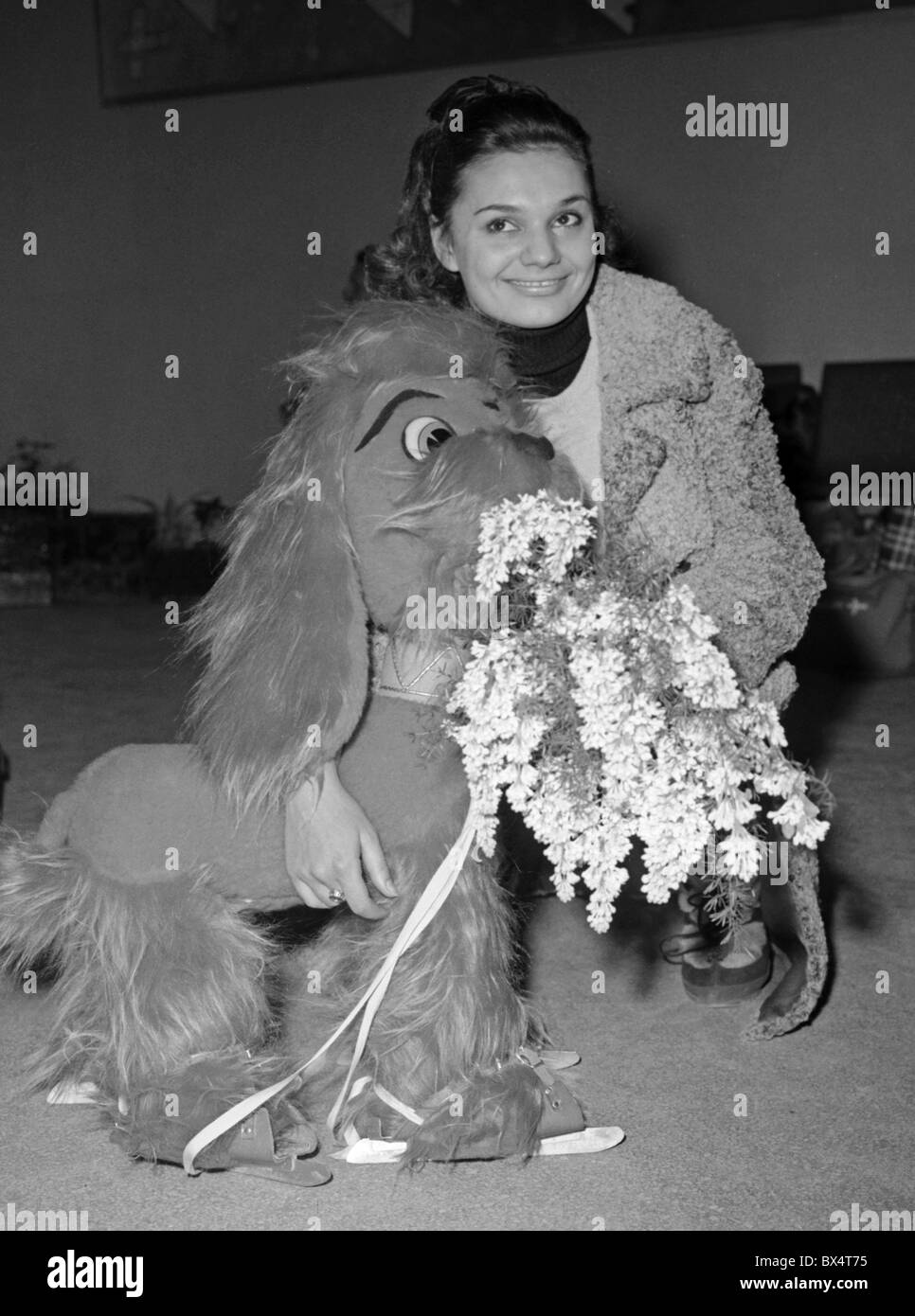 Hana Maskova, figure skater, toy, flowers Stock Photo