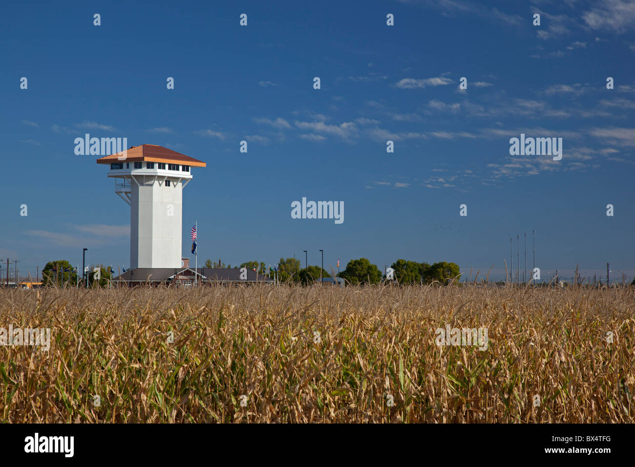 Golden Spike Tower and Visitor Center at Union Pacific Rail Yard Stock Photo