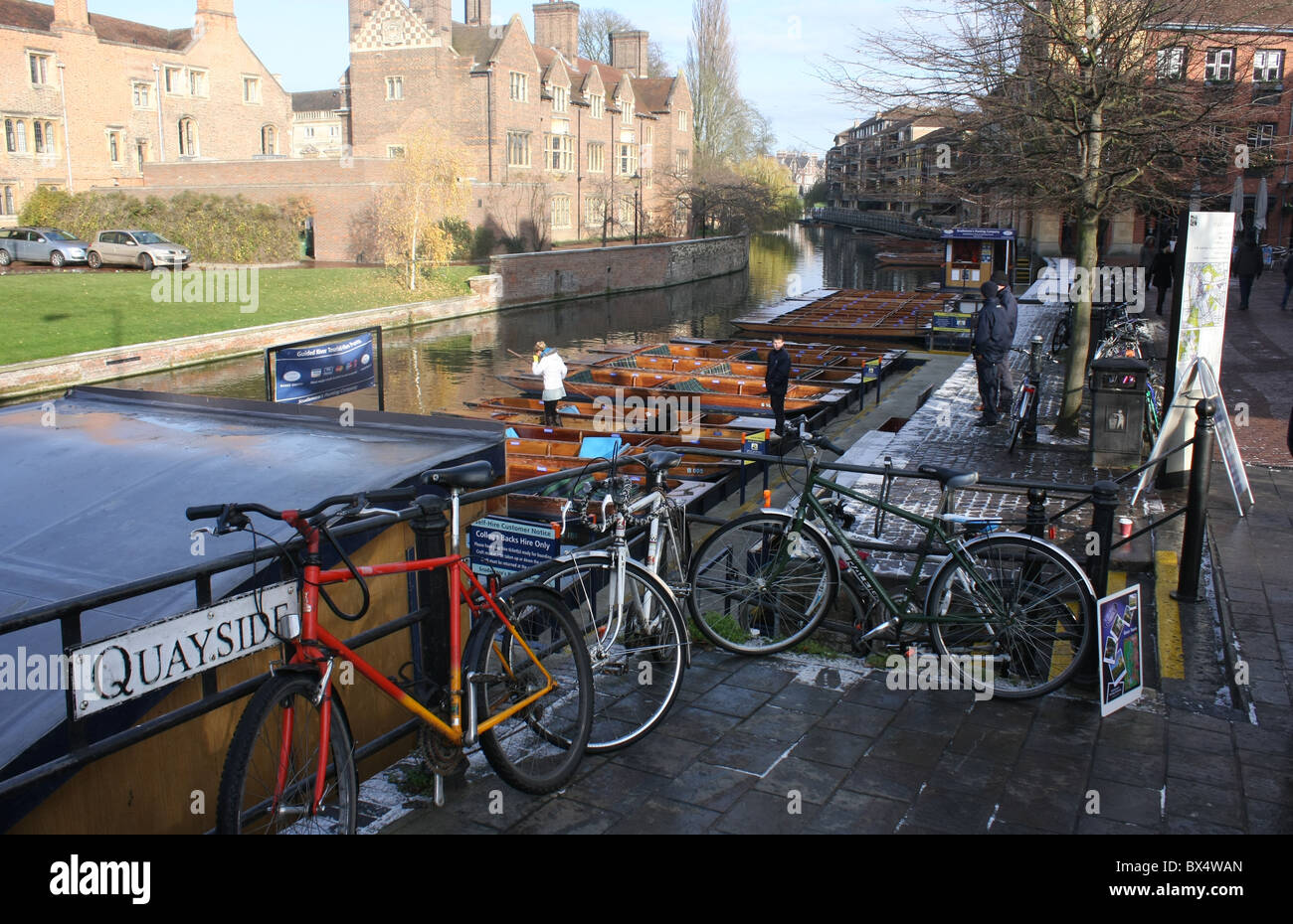 Punts and cycles in Cambridge Stock Photo