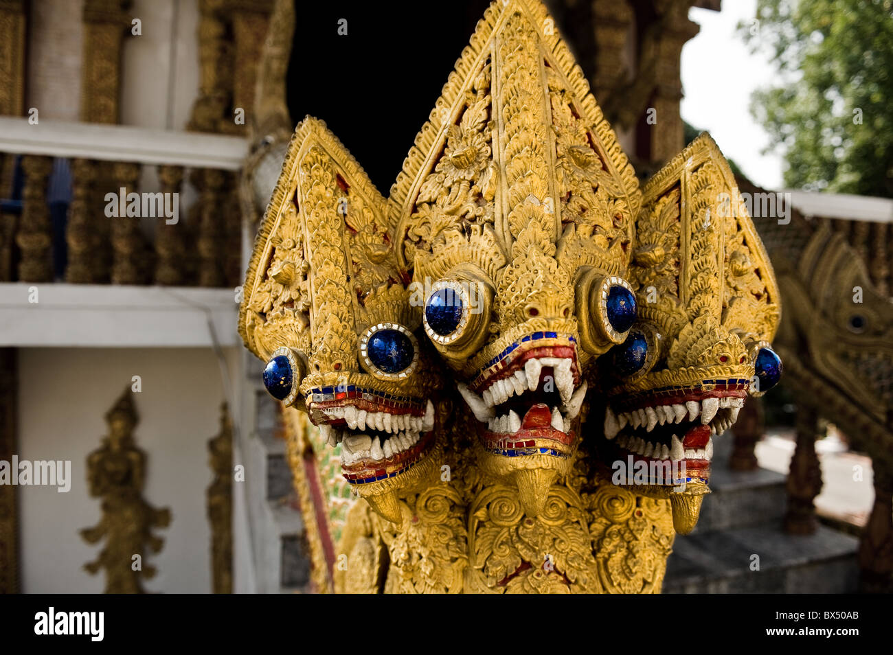 Nagas at Wat Buppharam in Chiang Mai in Thailand; Stock Photo