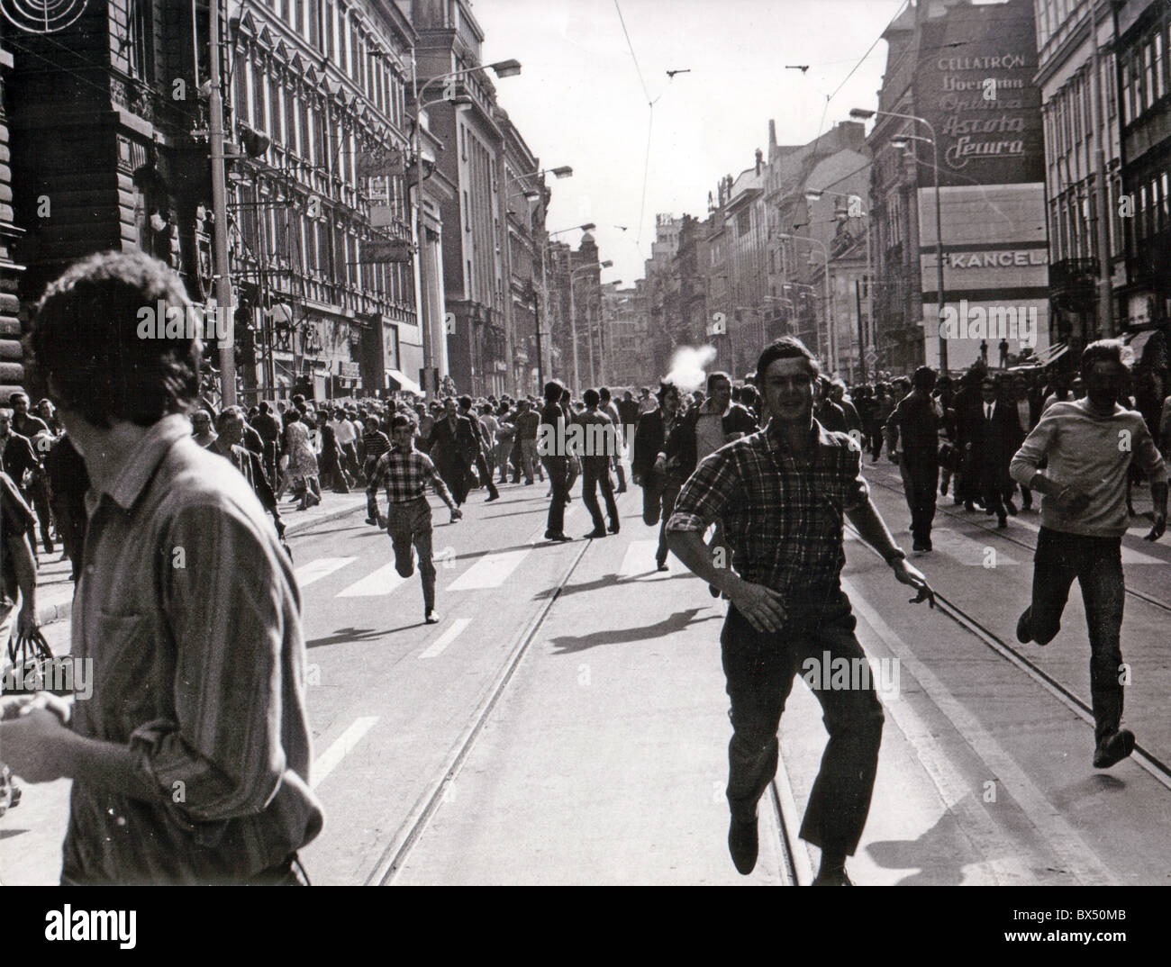 protest, rally, riot, demonstration, invasion anniversary, Prague Stock ...