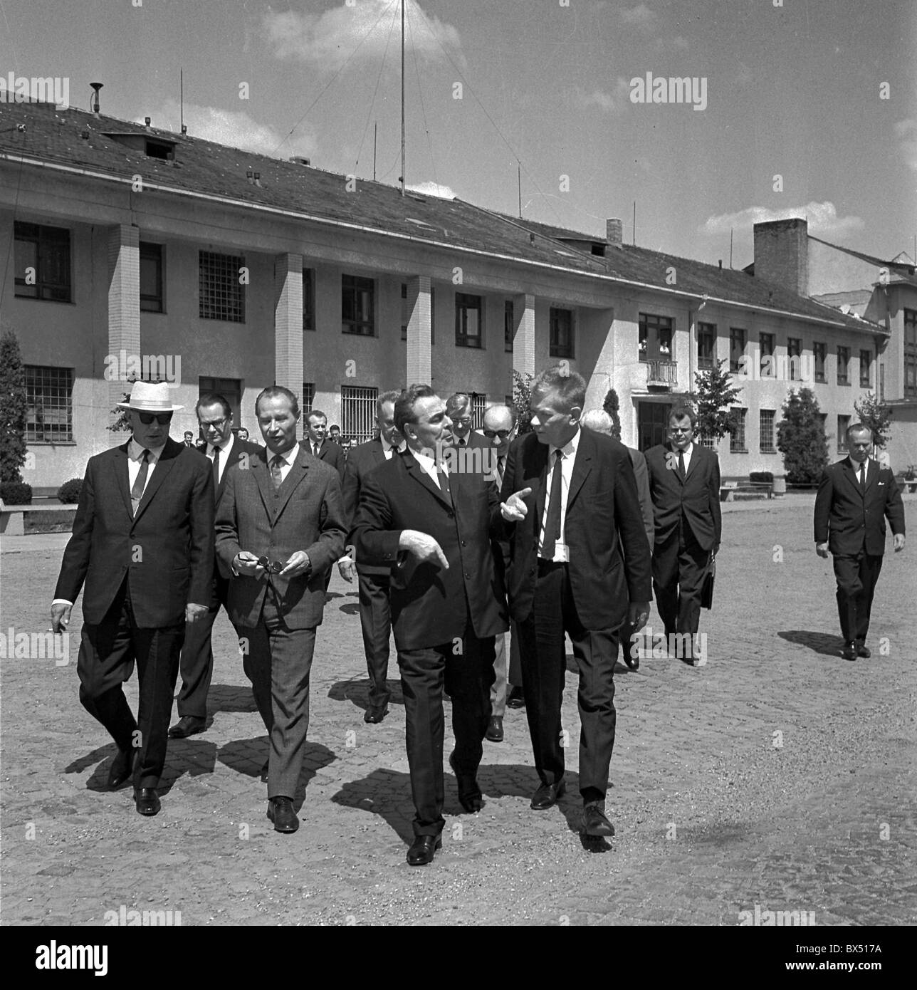 Alexander Dubcek, Leonid Brezhnev, Josef Smrkovsky, Nikolai Podgorny, talks, negotitations, Cierna nad Tisou Stock Photo
