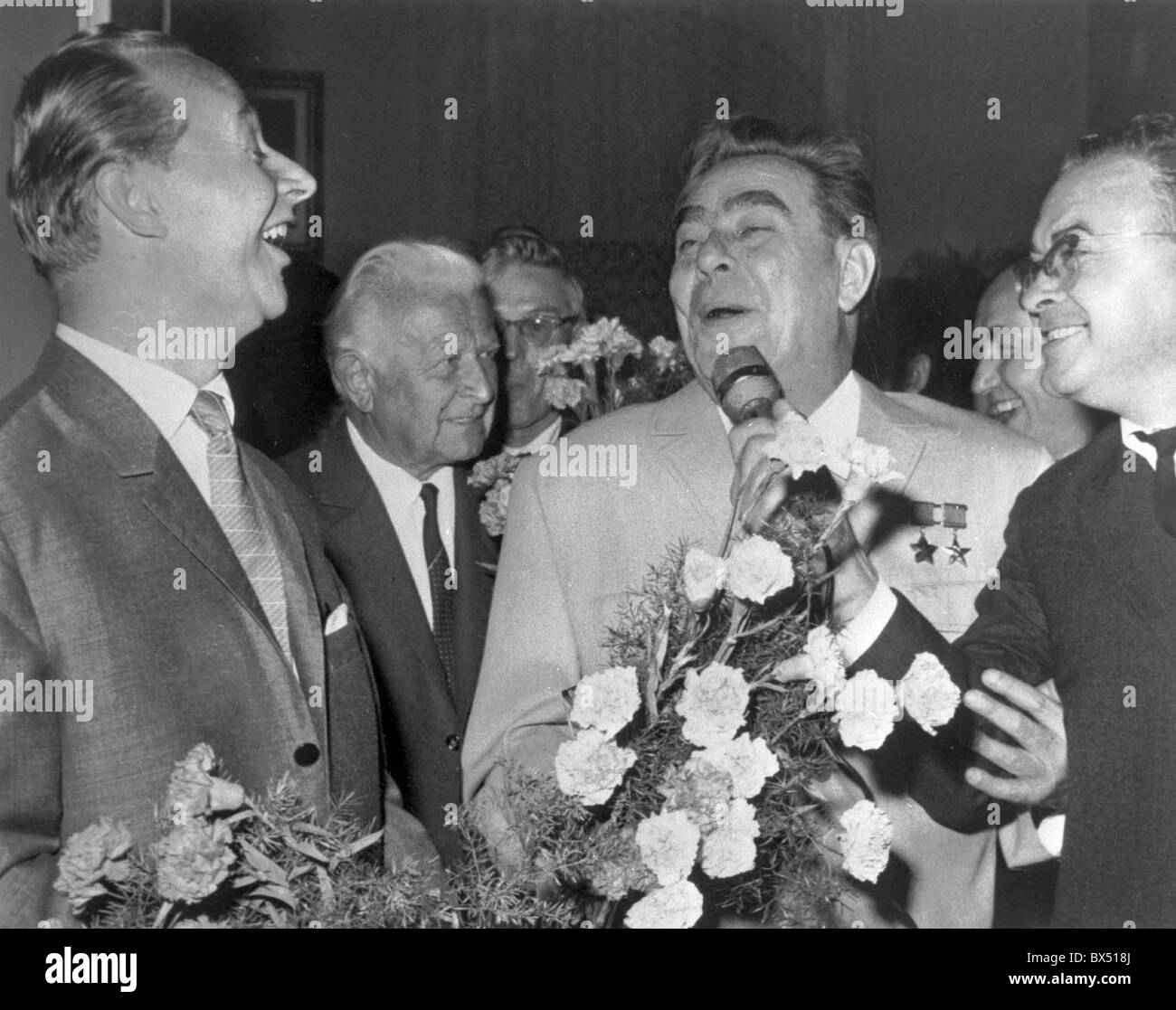 Alexander Dubcek, Leonid Brezhnev, Ludvik Svoboda, Bratislava Declaration Stock Photo