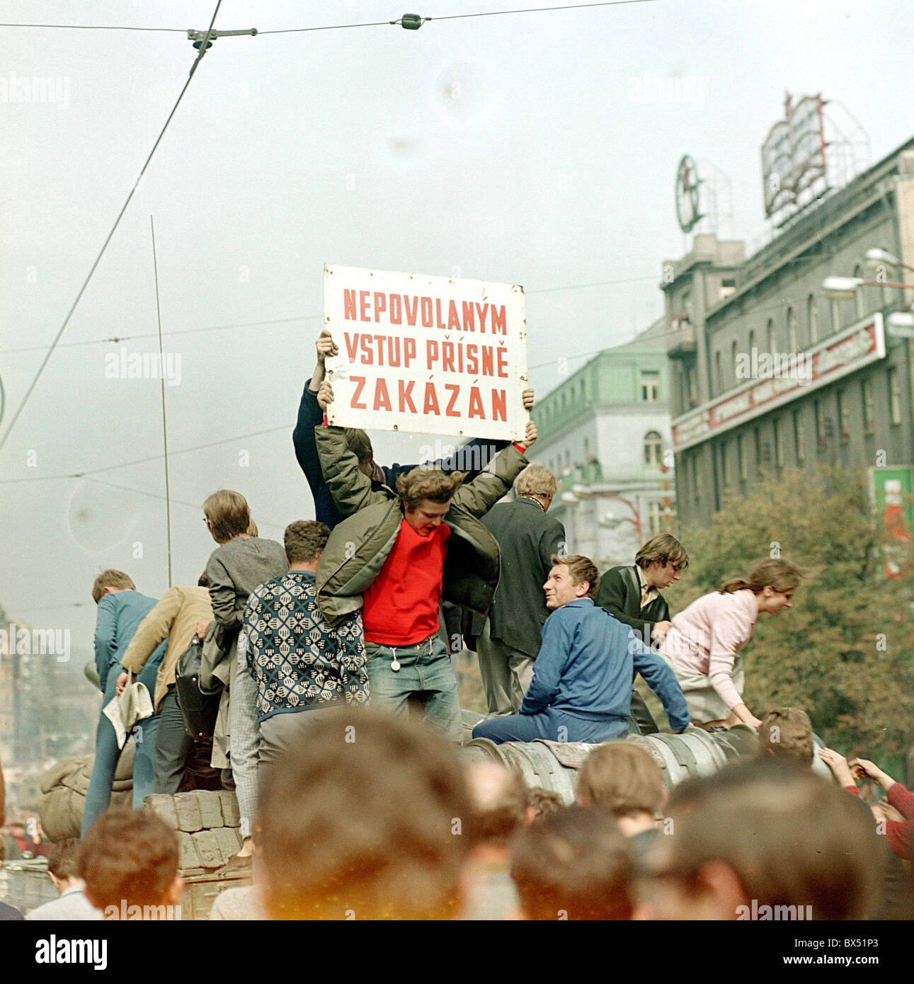 Soviet tank, Wenceslas Square, Prague, protest Stock Photo