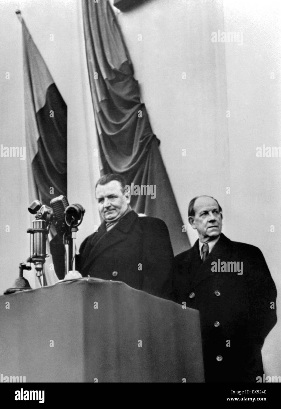 Prague, February 1948, propaganda, brainwashing, manifestation, intimidation Stock Photo
