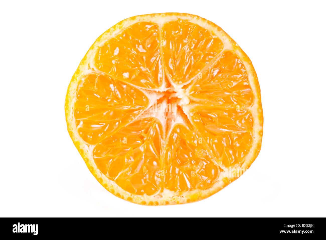 Half of ripe tangerine over white background Stock Photo