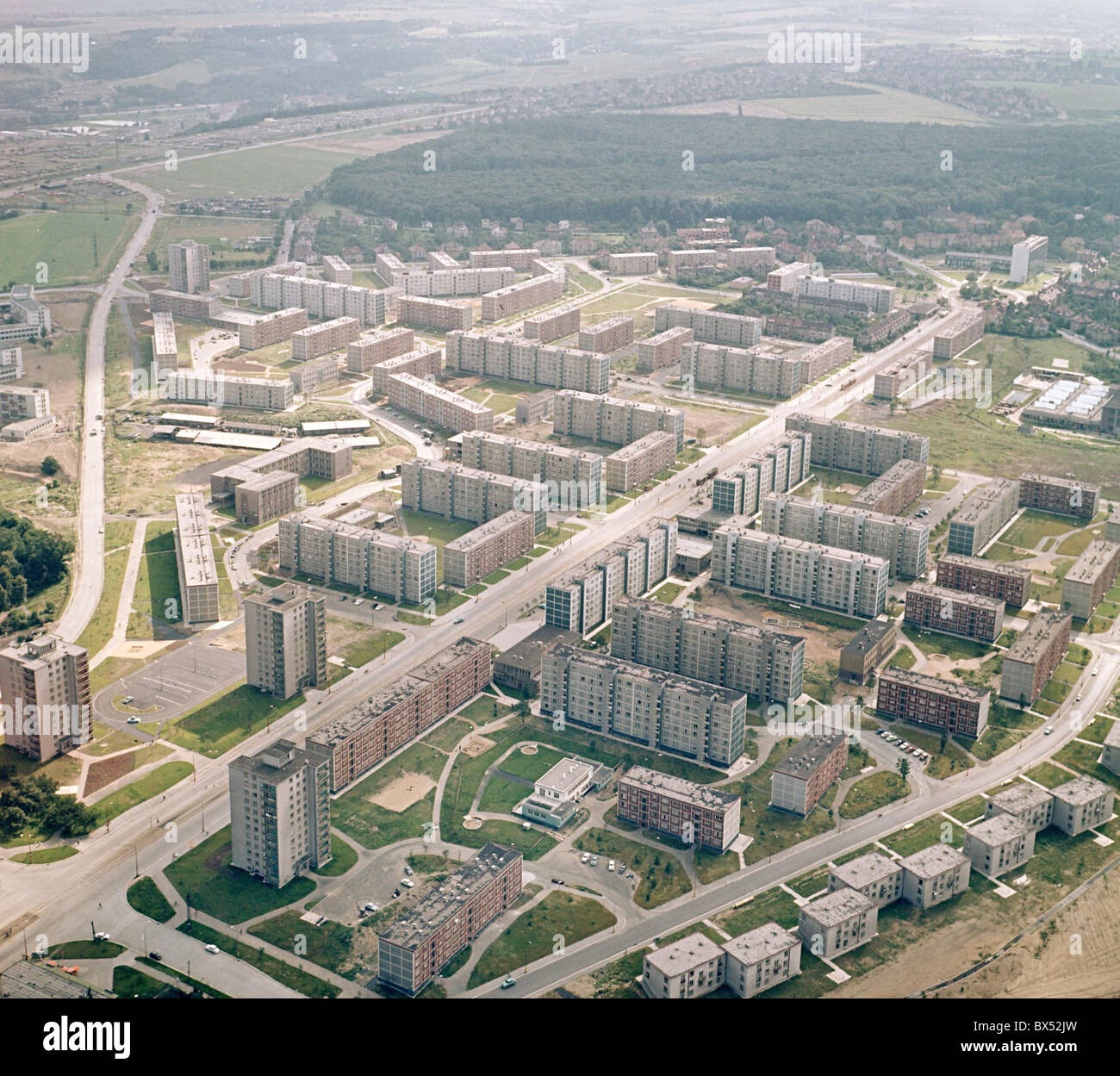Aerial view of Petriny housing development. Prague, Czechoslovakia, 1965. (CTK Photo / Alexandr Hampl) Stock Photo