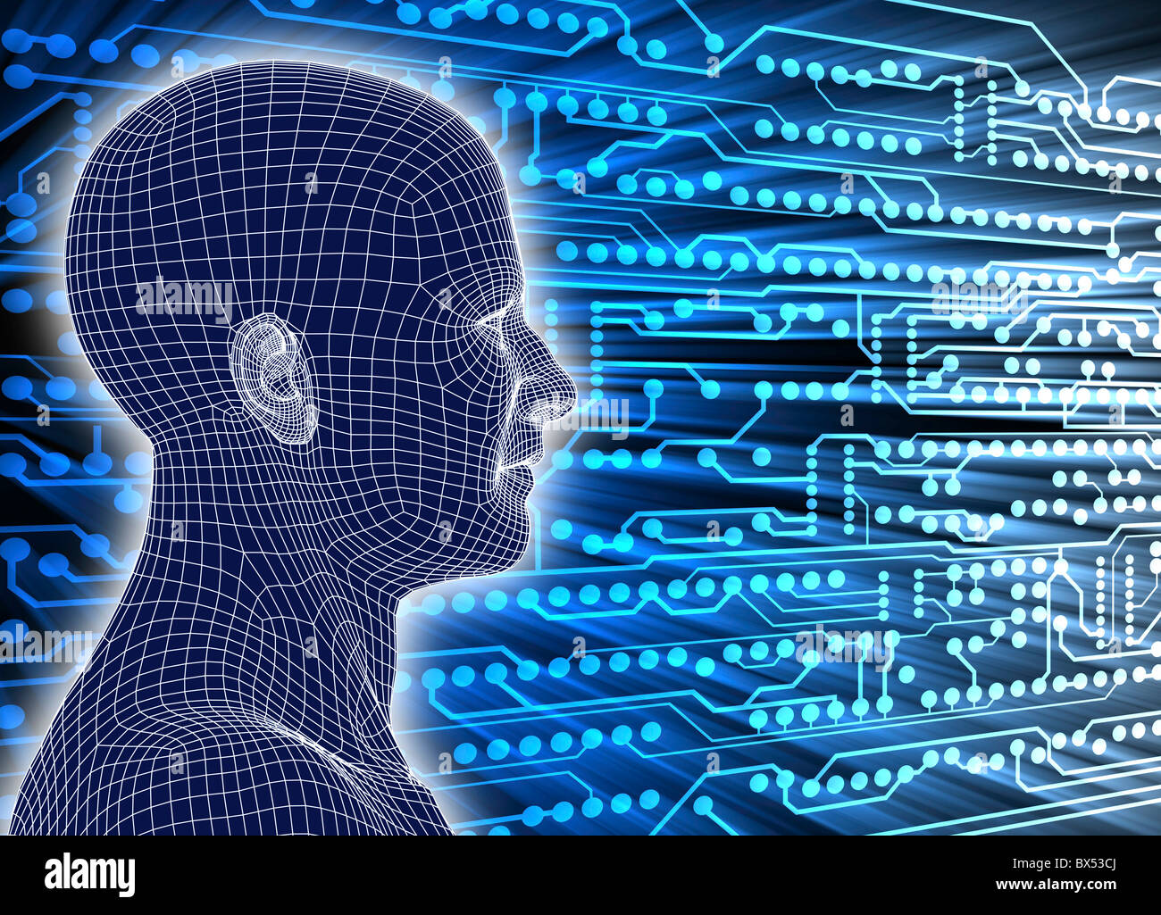 Printed circuit board and wireframe head Stock Photo