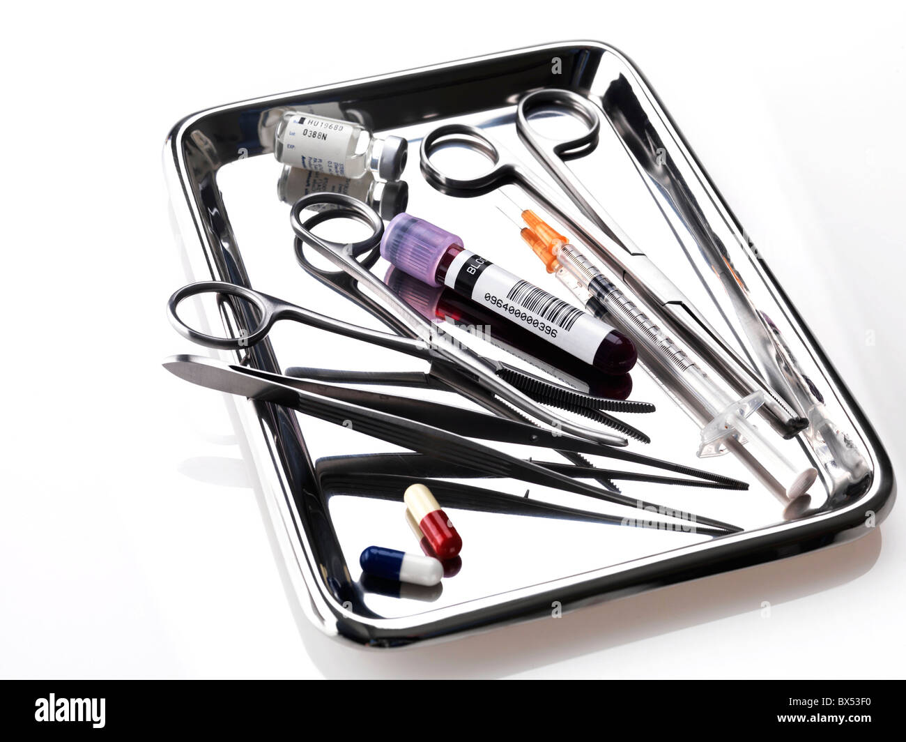 Medical equipment on a tray Stock Photo Alamy