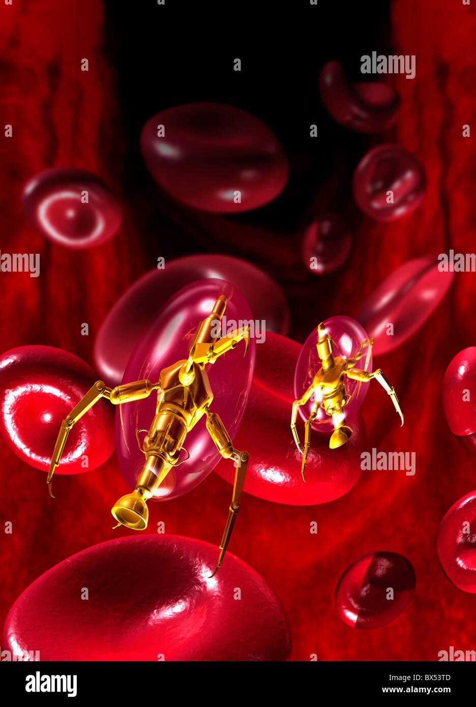 Medical nanorobots, artwork Stock Photo