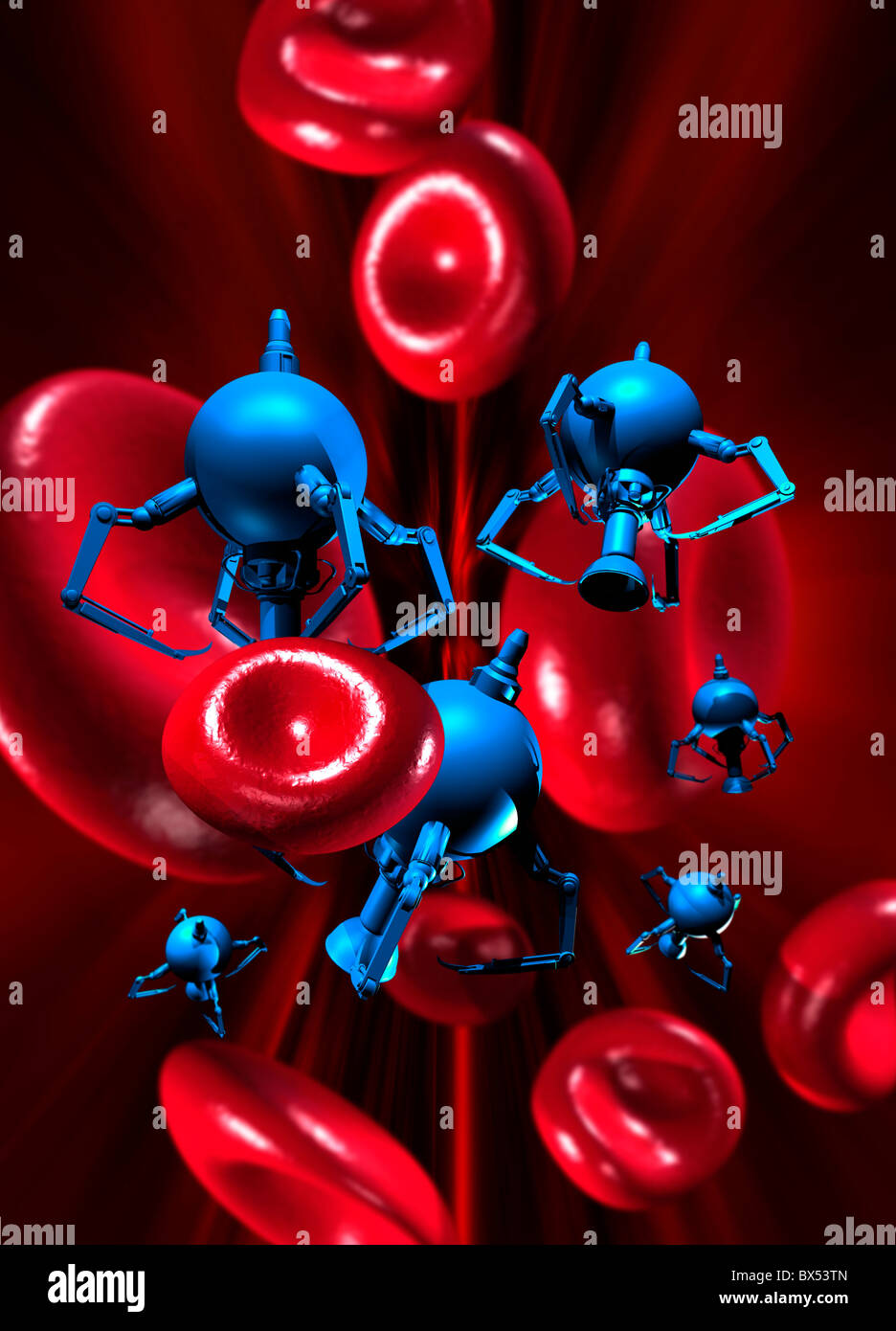 Medical nanorobots, artwork Stock Photo