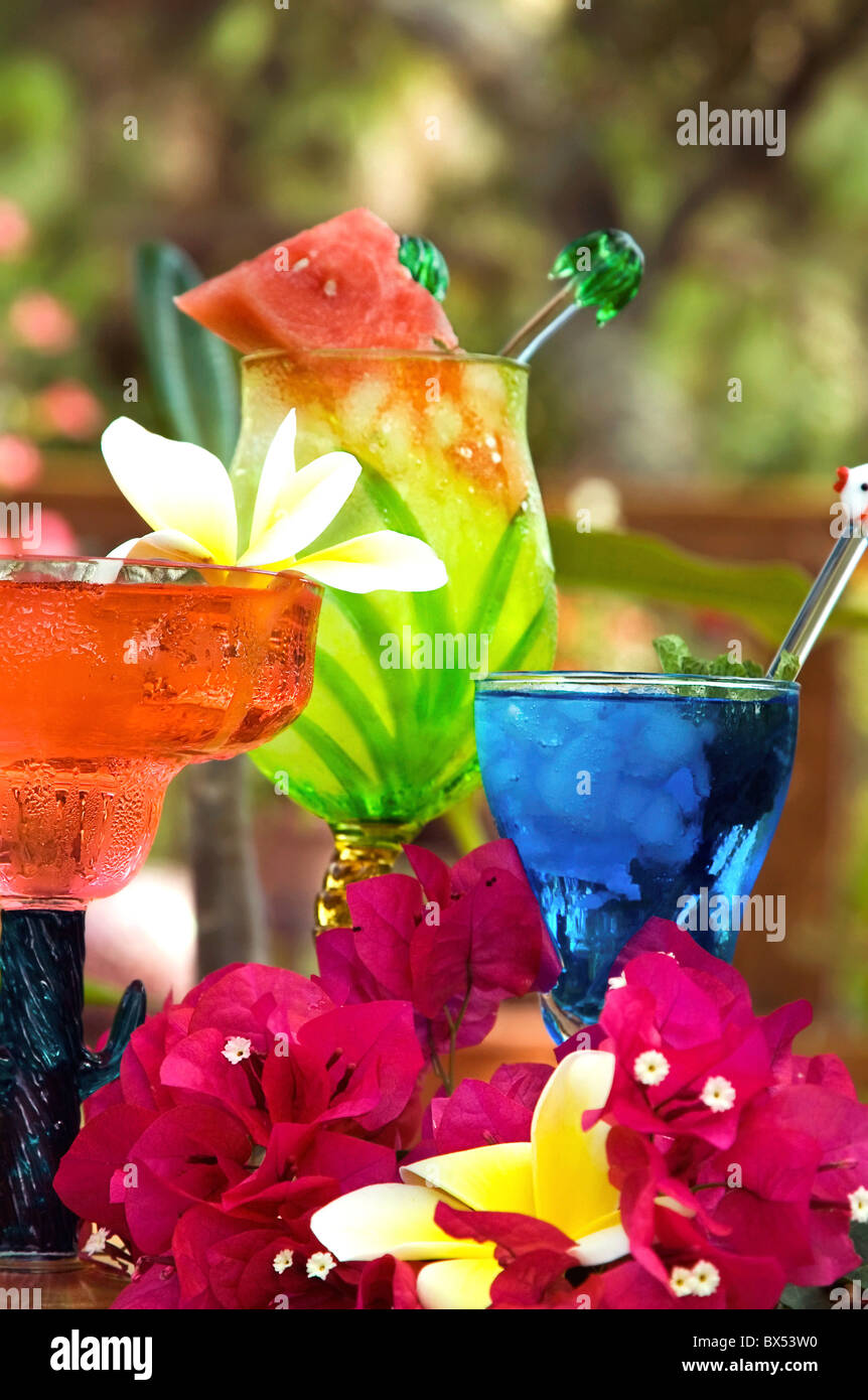 Colorful tropical drinks, of great rum ,tequila, vodka and other mixers Stock Photo