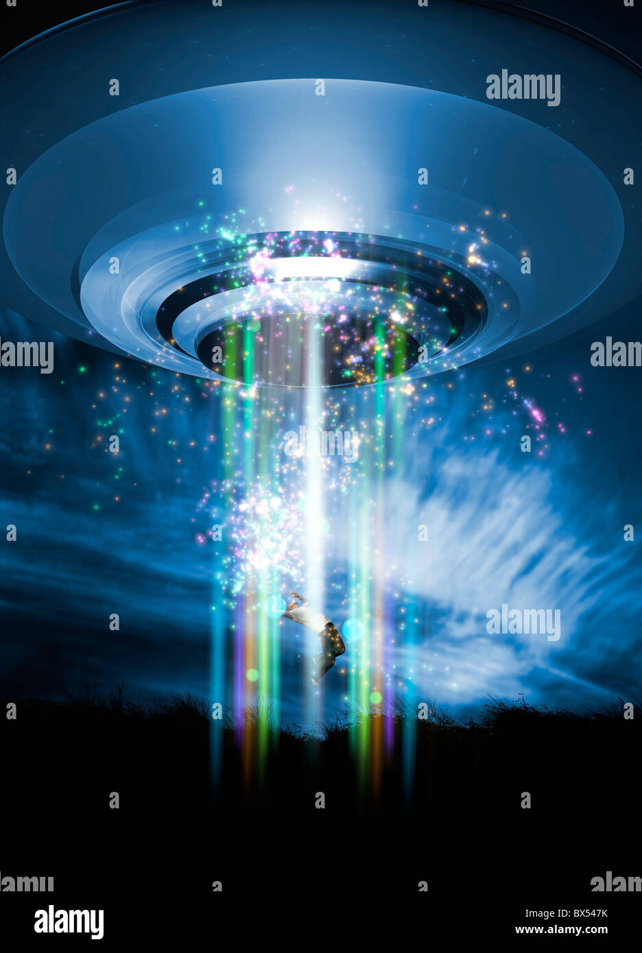 UFO human abduction, conceptual artwork Stock Photo