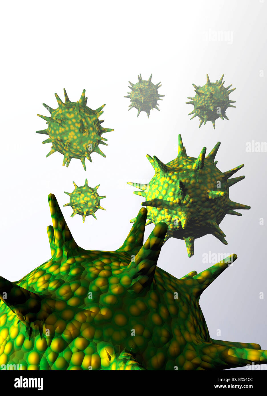 Virus particles, conceptual artwork Stock Photo