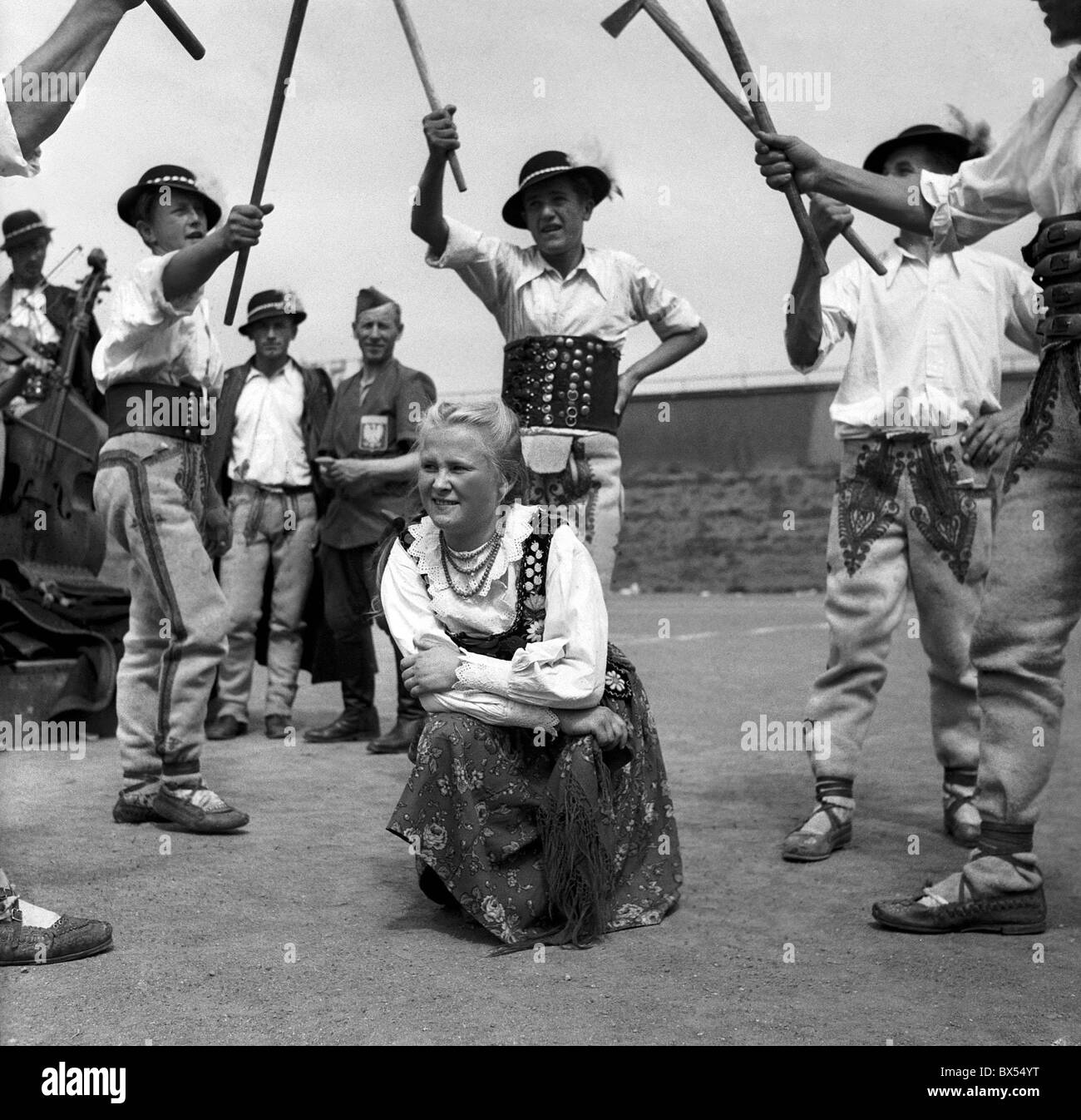 A dance group of Poland performs during the World Festival of Youth and Students in Prague, Aug. 5, 1947. Stock Photo