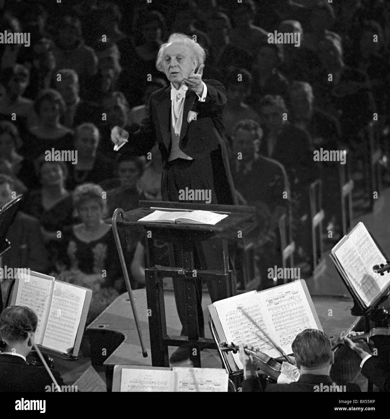 conductor Leopold Stokowski, Czech Philharmonic Orchestra, Prague Spring Stock Photo
