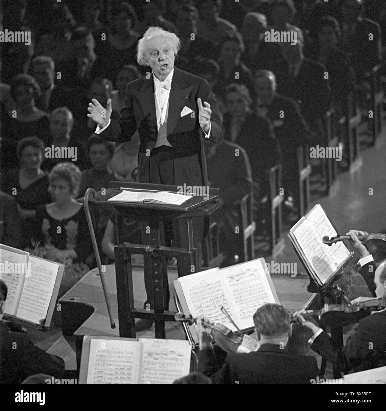conductor Leopold Stokowski, Czech Philharmonic Orchestra, Prague Spring Stock Photo