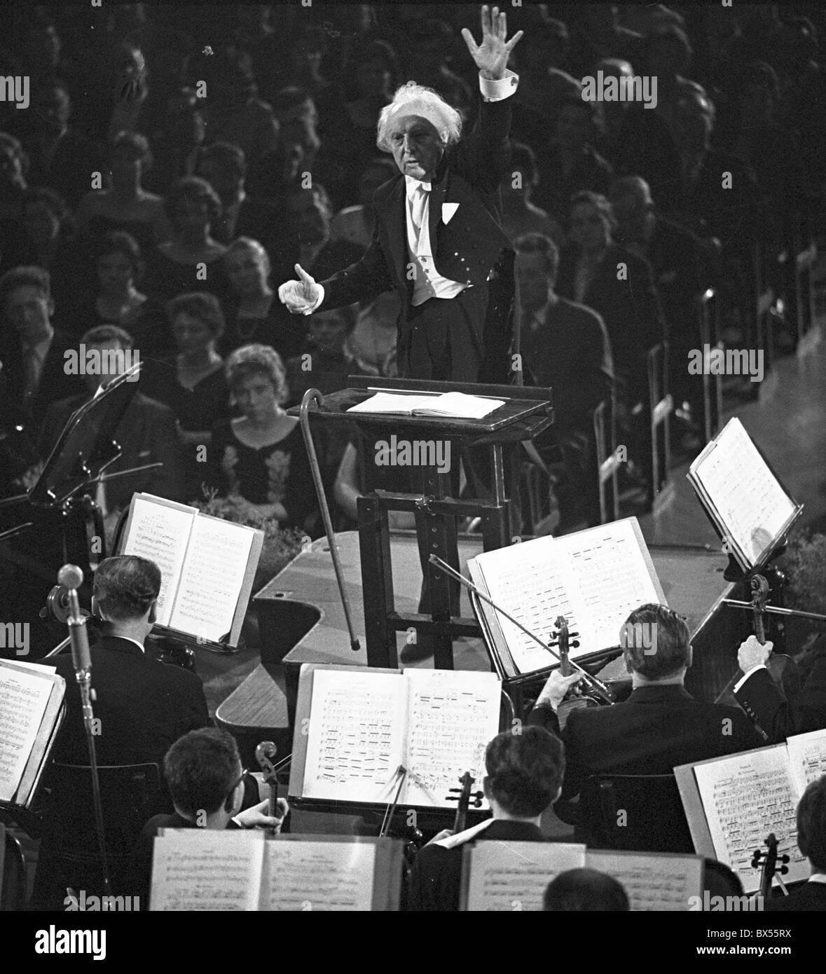 conductor Leopold Stokowski, Czech Philharmonic Orchestra, Prague Spring Stock Photo