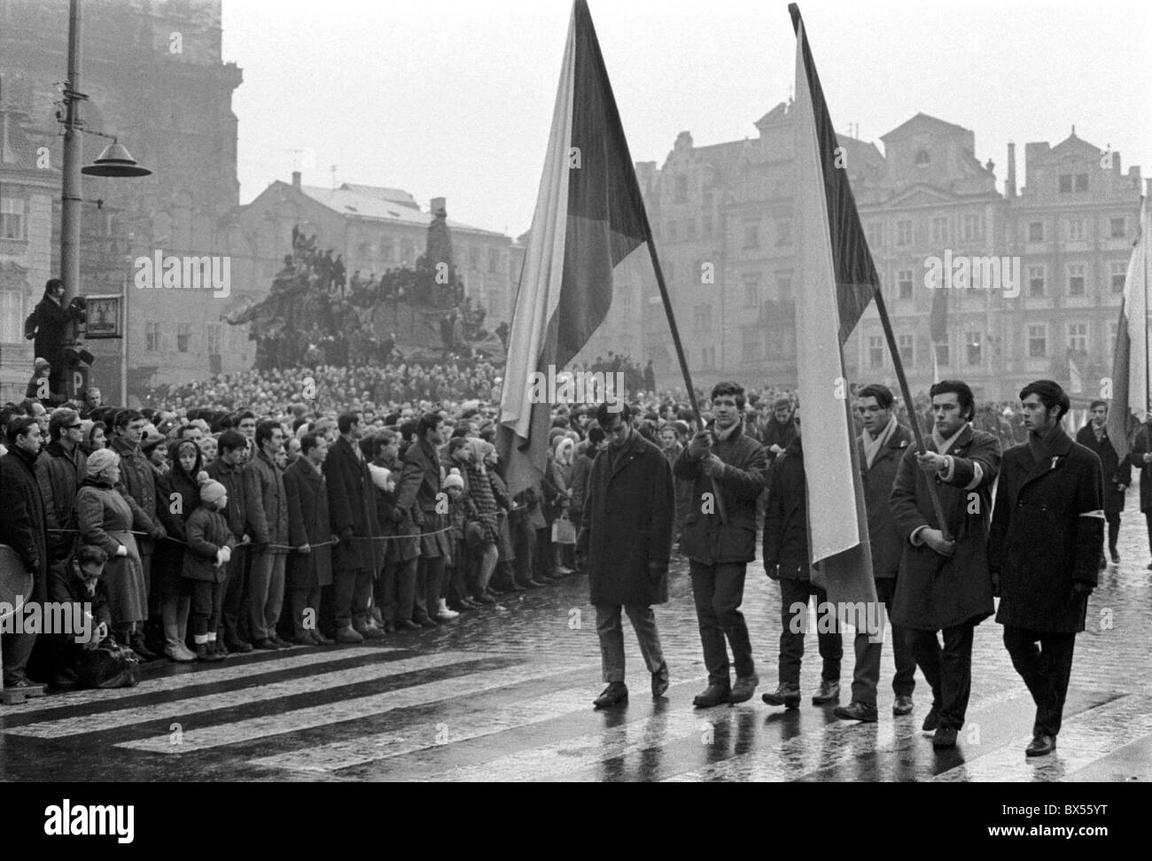 Jan Palach, funeral, procession, flags, Old Town Square Stock Photo Alamy