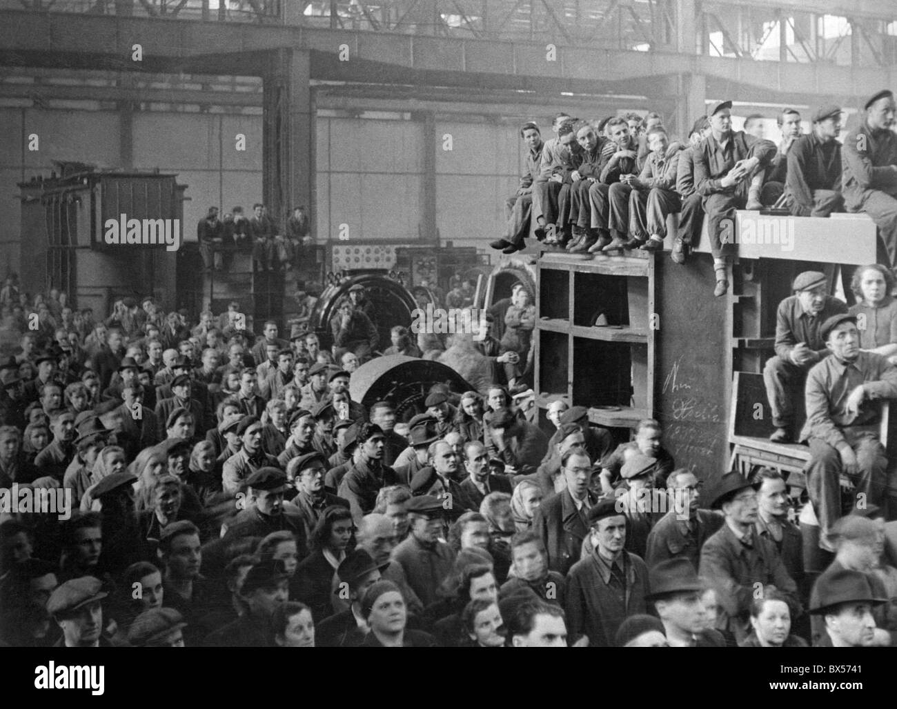 Prague, general strike, workers, factory Stock Photo