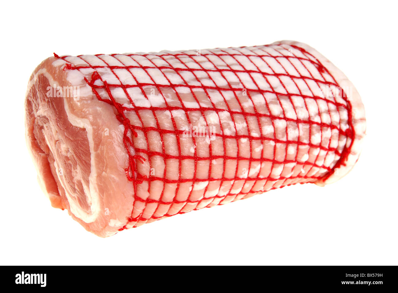 Roll raw bacon isolated on white background Stock Photo