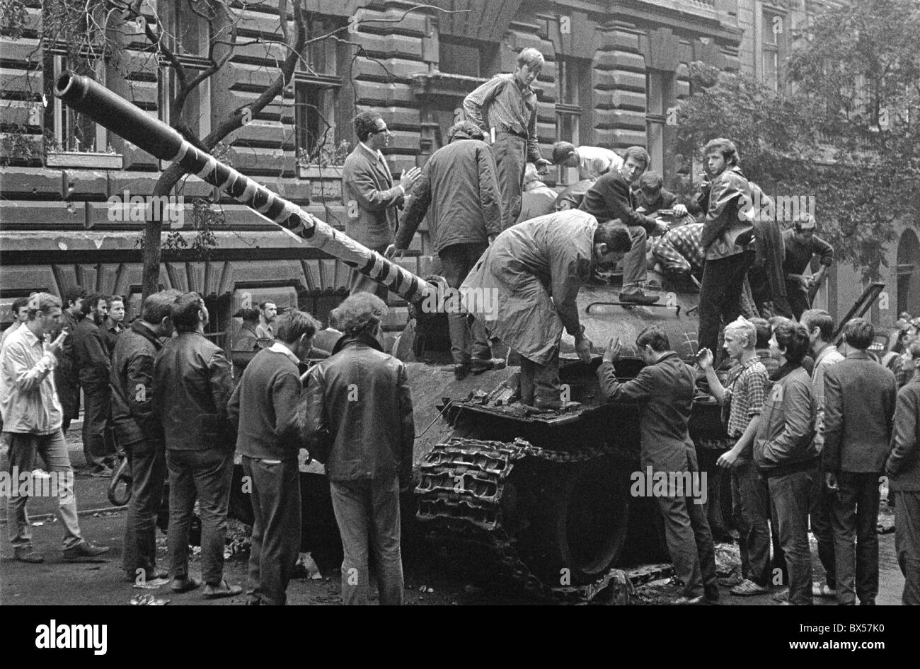tank, protest, confrontation, Prague Stock Photo